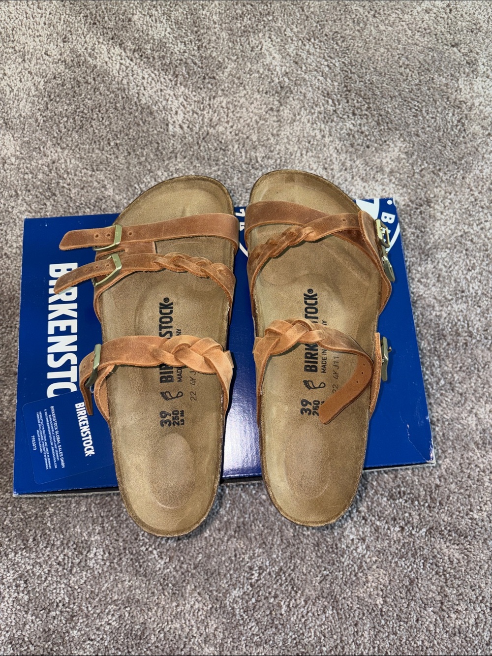 Birkenstock Franca Tan Braided Leather Double-Strap Sandals size 39 (US 8)